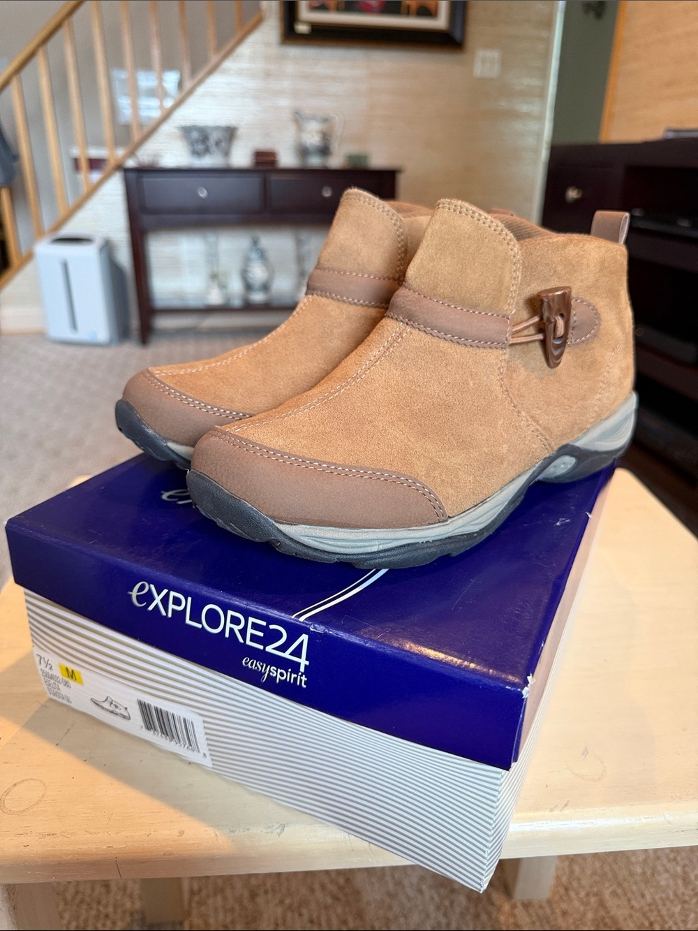Easy Spirit Explore24 Women's Tan Suede Ankle Boots with Buckle